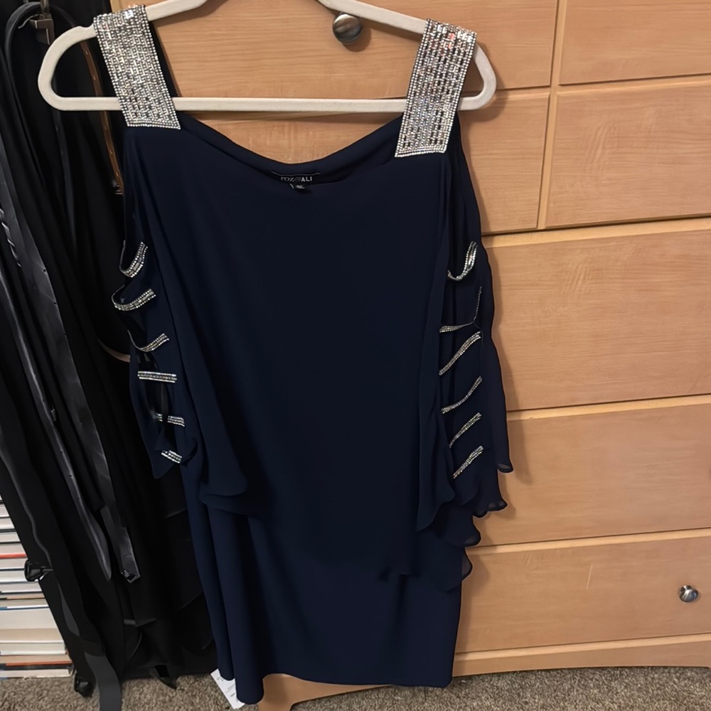 Roz & Ali Blue Asymmetrical Sheath Dress